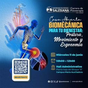 Afiche de la Casa Abierta: Biomecánica para tu Bienestar; Postura, Movimiento y Ergonomía
